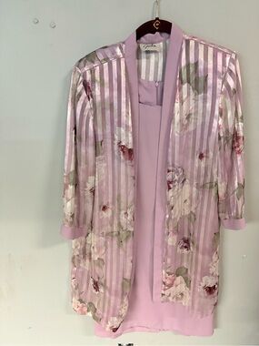 Gina Bacconi Lilac Floral Striped Kimono and Dress Set